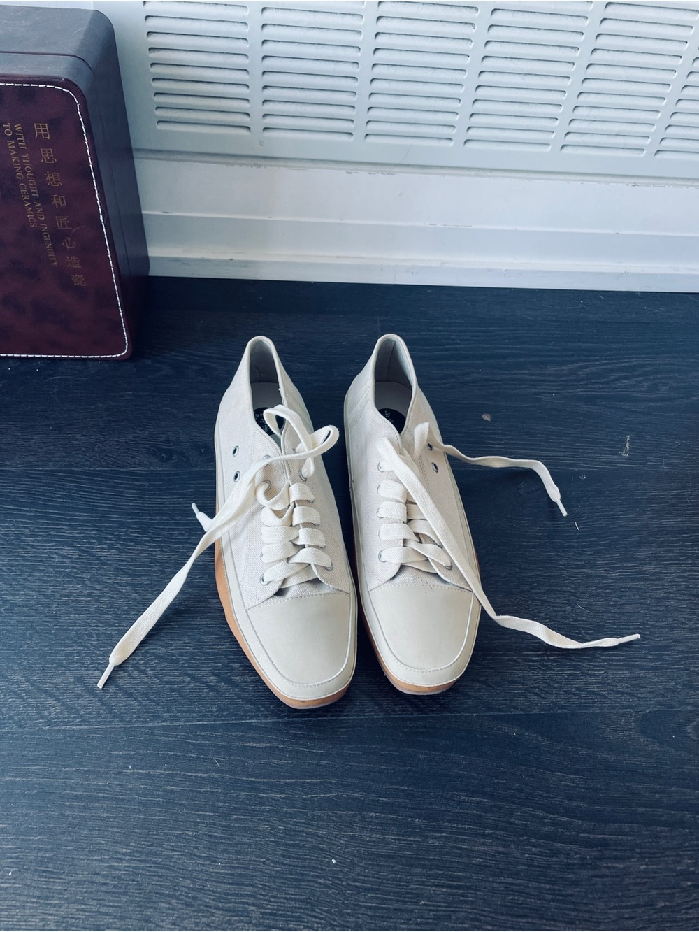 Cream Lace-Up Leather Sneakers